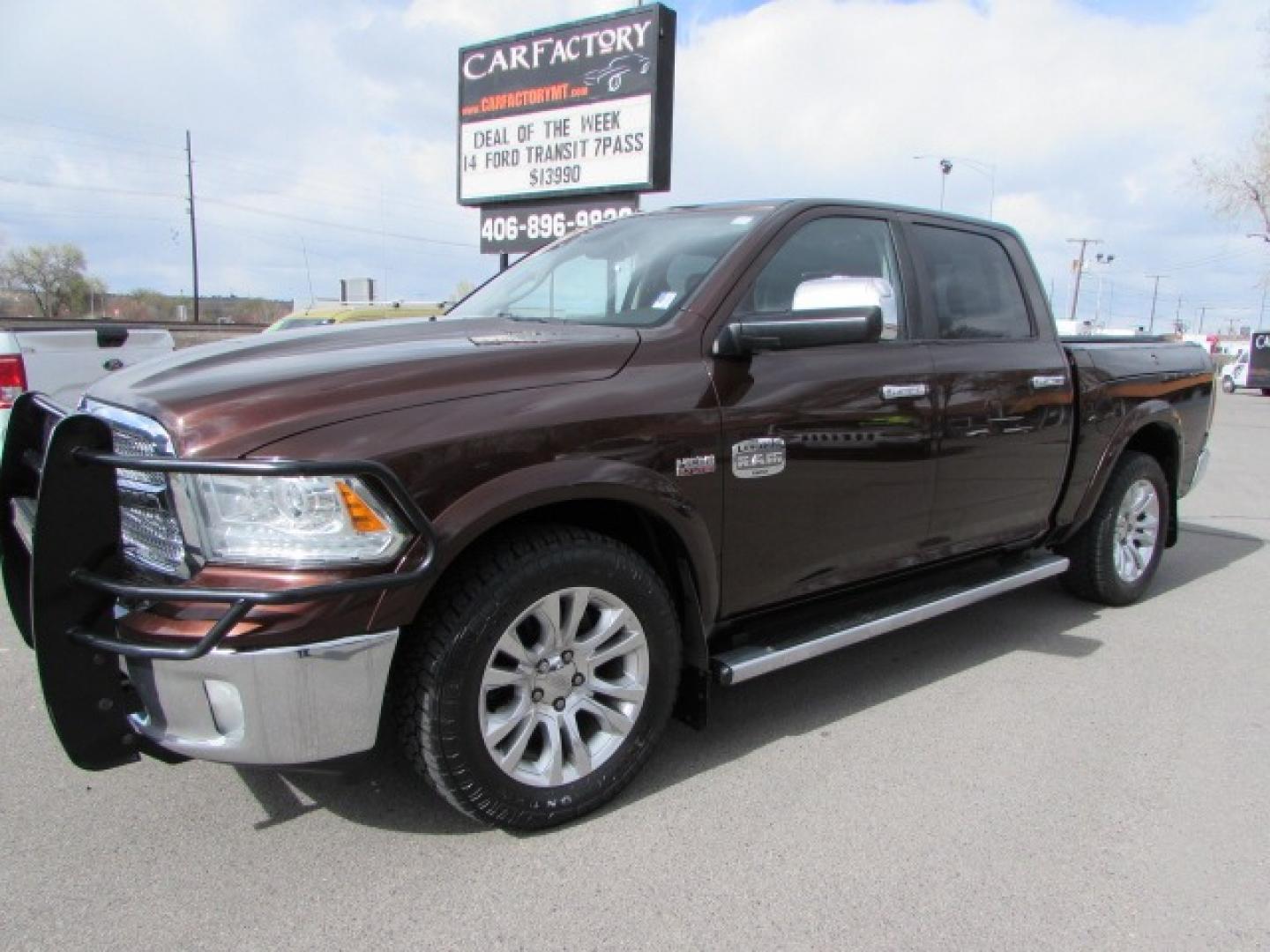 2013 Western Brown /Cattle Tan Leather RAM 1500 Laramie Longhorn (1C6RR7PT9DS) with an 5.7 Hemi V8 engine engine, 8 speed automatic transmission, located at 4562 State Avenue, Billings, MT, 59101, (406) 896-9833, 45.769516, -108.526772 - 2013 RAM 1500 Laramie Longhorn Edition Crew Cab SWB 4WD - Extremely clean! 5.7L V8 OHV 16V Engine - 8 speed automatic transmission - 4WD - 163,381 miles - local trade in - extremely clean Longhorn Edition - climate control - air conditioning - tilt wheel - cruise control - Alpine touchscreen audio - Photo#0